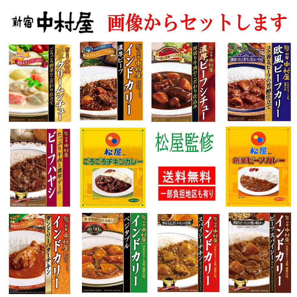 中村屋レトルトカレー10食 ビーフスパイシー スパイシーチキン ベジタブル グリルドビーフ ビーフハヤシ タンドリーバターチキン 欧風ビーフカリー 濃厚ビーフシチュー 濃厚クリームシチュー 松屋監修 チキンカレー 松屋ビーフカレー