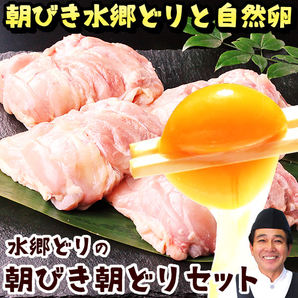 鶏肉専門店の朝引き朝どりセット　水郷どり１羽分 (もも肉2枚 胸肉2枚 ささみ2本) ＋放し飼い自然卵 (5個＋破損補償1個)