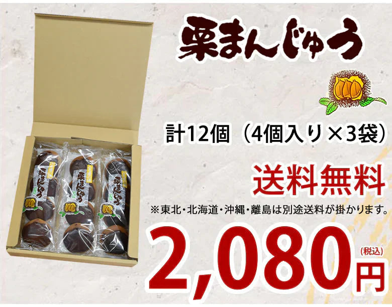 栗まんじゅう 饅頭 送料無料 計12個（4個×3袋） 和菓子 栗 まんじゅう スイーツ