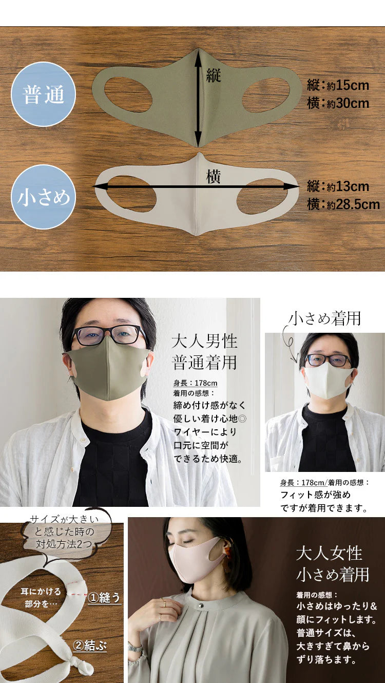 【日本製】（3枚組）洗える肌にやさしい抗菌防臭UVカットストレッチマスク 耳が痛くならない