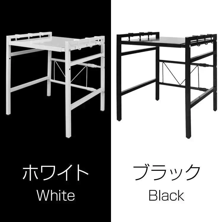 レンジ上ラック 「ブラック」 キッチン 収納 キッチンラック 伸縮 フック付き 黒 レンジ棚 幅40-54cm レンジ台 電子レンジ トースター 炊飯器 省スペース 学習