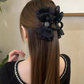 (ブラック)リボンバレッタ 大きい リボンヘアアクセサリー 清楚 ガーリー エレガント ヘアピン ビックリボン ヘアバレッタ かわいい