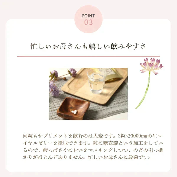 【残りわずか。。売り切れ御免】【訳あり：賞味期限12月27日まで】お母さんのためのロイヤルゼリー3000 1ヵ月分( 30粒入10日分 × 3袋 )  デセン酸1,050mg/袋！ 【美容 健康 アミノ酸 タンパク ビタミン ママ サプリ】