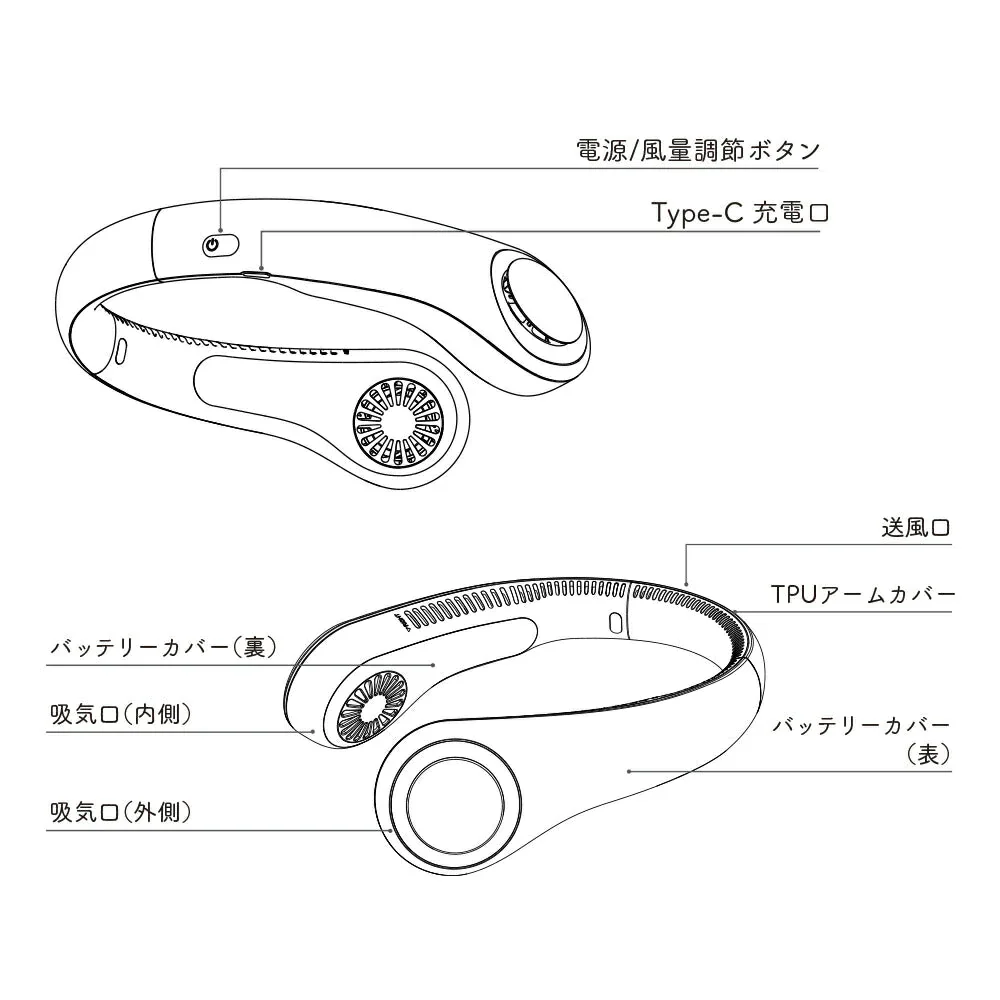 [ ホワイト ] 首かけ扇風機 首掛け扇風機 超軽量 ネッククーラー 羽なし 羽根なし コンパクト 小型 長時間 静音 子供 子ども おしゃれ USB充電 熱中症対策 父の日 母の日 nikome ネックファン