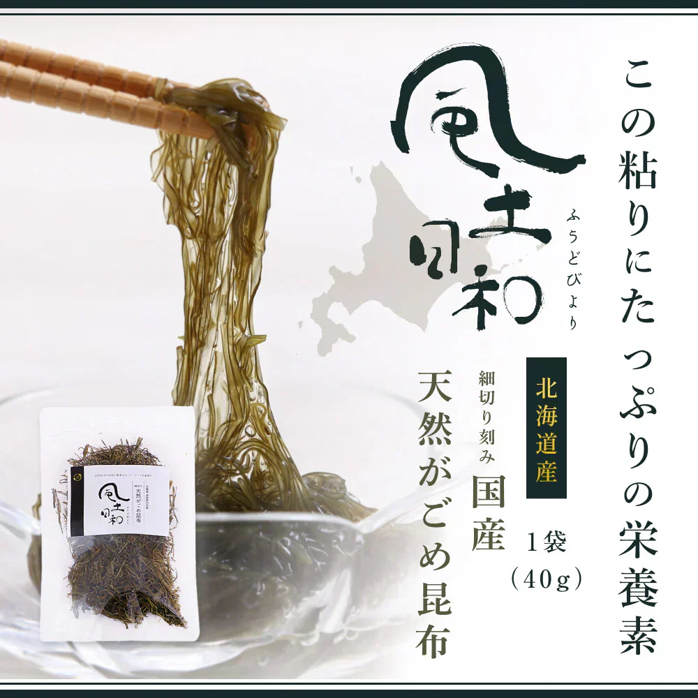 風土日和 がごめ昆布 天然 細切り 昆布 北海道道南黒口浜産 40g 賞味期限：2026年5月2日 カウシェ限定 ｜ オーガライ