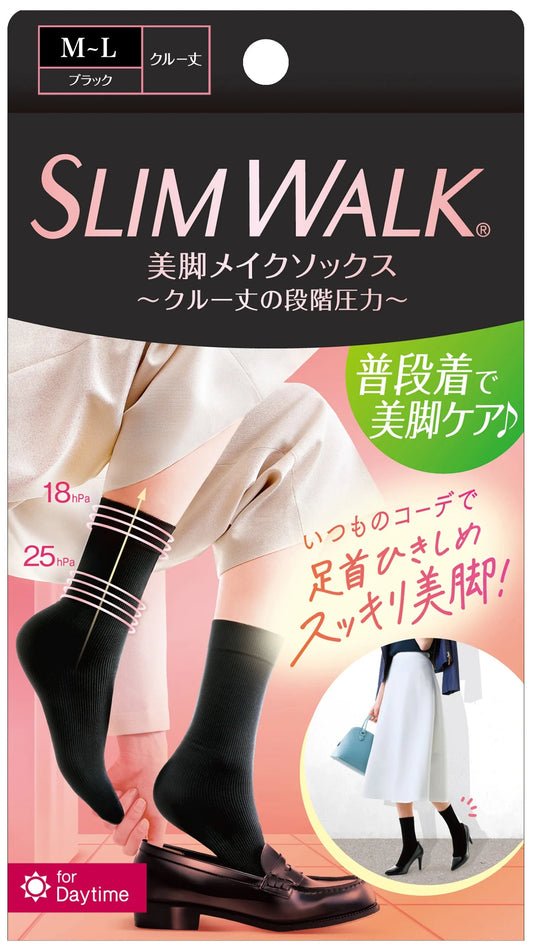 スリムウォーク認定販売店【美脚メイクソックス（MLサイズ）】 クルー丈 靴下 着圧 美脚 ピップ