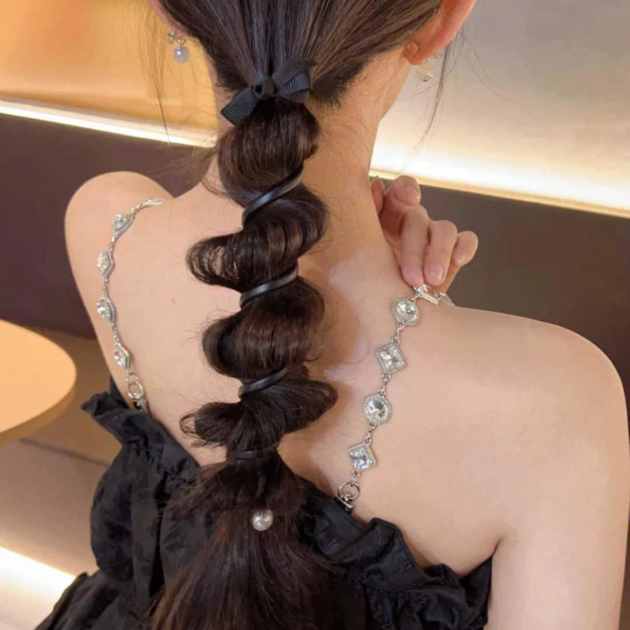 (ブラック)プリングヘアゴム くるくる ヘアアクセサリー ハート オシャレ 髪飾り ヘアゴム コイルポニー ワイヤーポニー まとめ髪