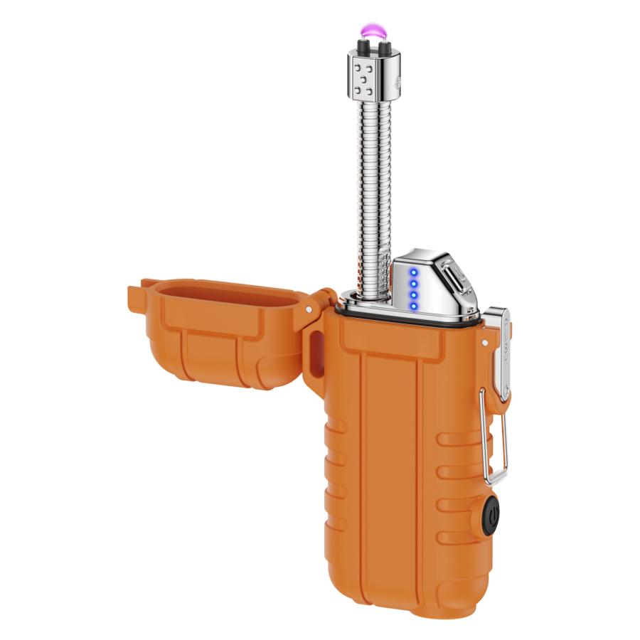 ライター 防水機能 静音 防風 電量表示 ノズルは自在に曲げられる 三つ照明モード ストラップ付き TYPE-C充電 s086D(オレンジ)