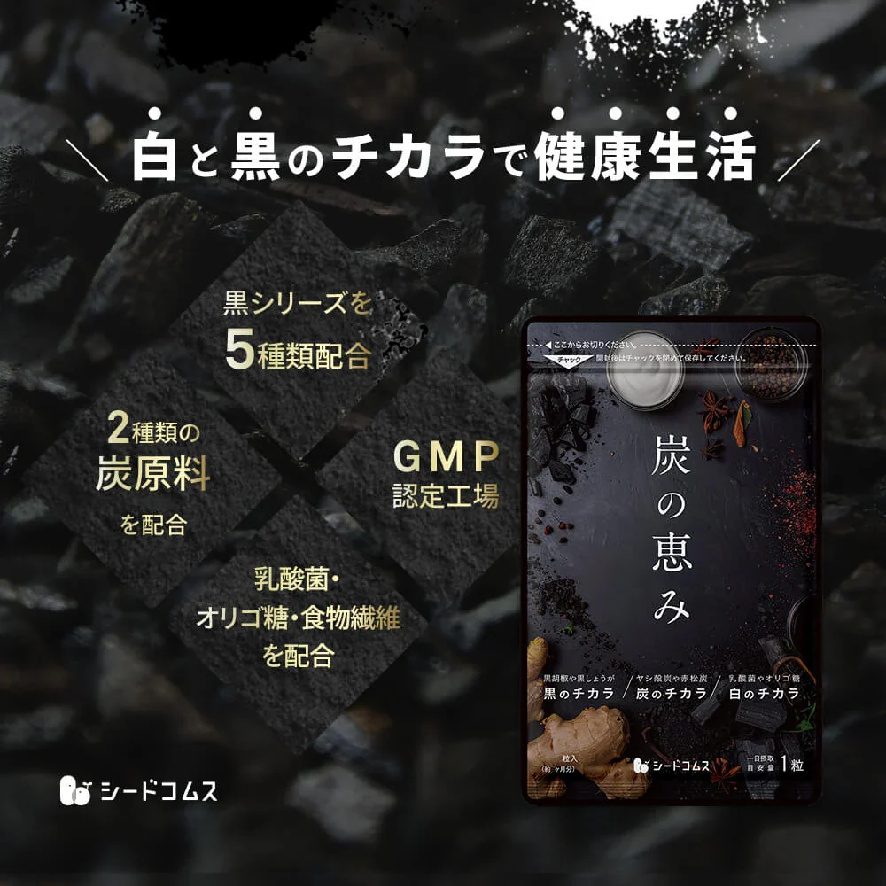 炭の恵み《約6ヶ月分》  炭 ダイエット サプリ サプリメント チャコールクレンズ  乳酸菌 炭サプリ オリゴ糖 炭クレンズ りんご線維 食物繊維 黒酢 もろみ 黒生姜  赤松炭【大容量】