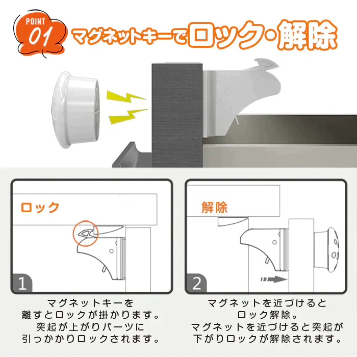 チャイルドロック マグネット式 4か所分 キー 簡単開閉 ベビーロック 引き出し ドア 扉 安全 安心