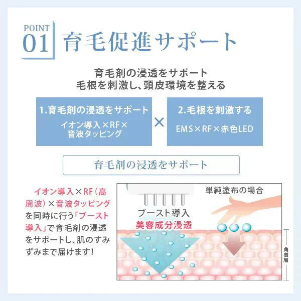 育毛美顔器イオンプルレ ヘアーブースター ems 電気針ヘッドスパブラシ 頭皮マッサージブラシ 女性用 育毛剤導入器 頭皮ems 高周波（RF）