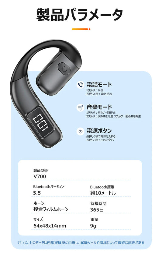 【携帯2台同時接続】ワイヤレスイヤホン 片耳 bluetooth5.5 左右耳兼用 180度回転 耳掛け式 ブルートゥースイヤホン 耳を塞がない オープン式 快適 iPhone/Android適用 ハンズフリー s134A(ブラック)