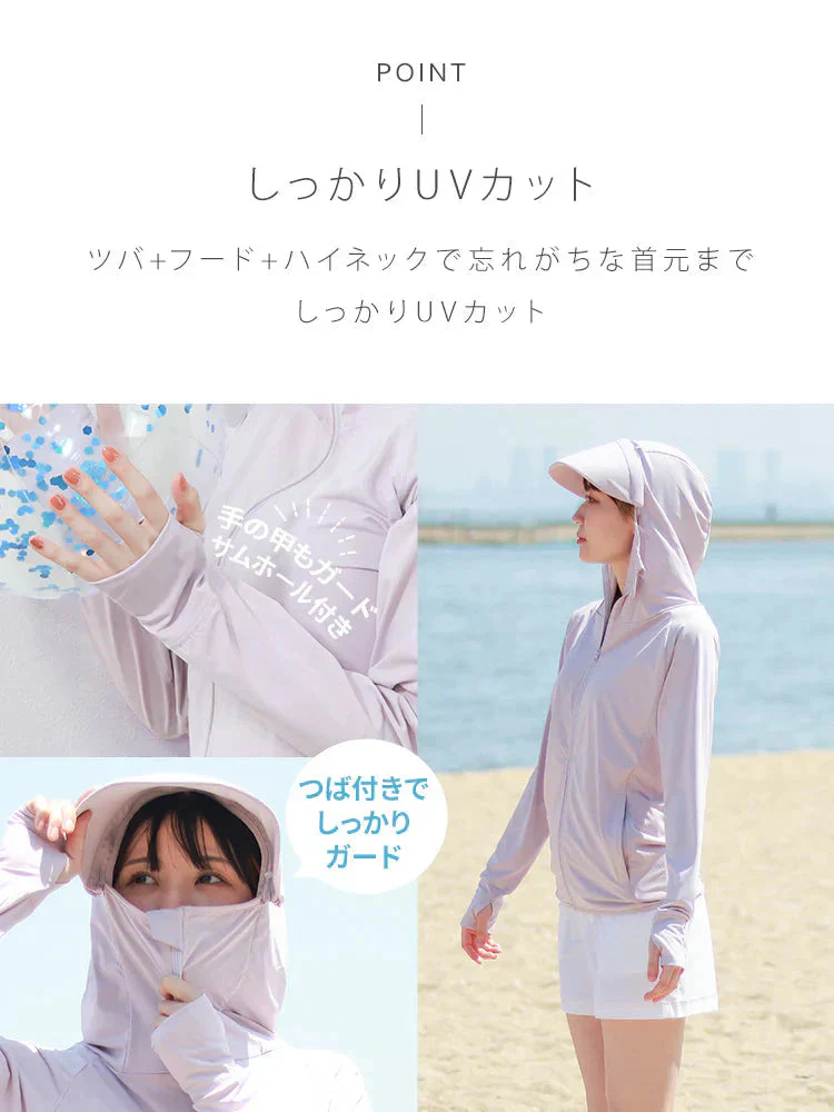 【Mサイズ】【ブラック】ラッシュガード 接触冷感 レディース パーカー つば付き 長袖 UVカット UVカットパーカー UPF50 フード付き ハイネック 日焼け防止 水着 女性 夏 薄手 吸水 速乾 伸縮 軽い XS S M L XL 冷感 アウトドア キャンプ 釣り 海 海水浴