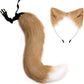 2点セット ハロウィン かわいい しっぽ コスプレ クリスマス パーティー グッズ 仮装 狐 猫 犬 尻尾 ブロンド 狐耳 犬耳 つけ耳 柴 狼 狸 猫耳 カチューシャ  動物 メイド w680B(ブラウン)