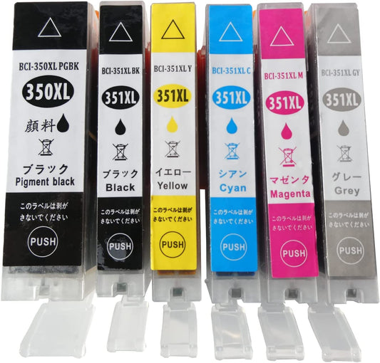 やまとインク キャノン Canon 互換インク BCI-351XL（BK/C/M/Y/GY）+ BCI-350XL（顔料BK)6色マルチパック BCI-351+350/6MPの大容量サイズ ICチップ付 残量表示 個別包装
