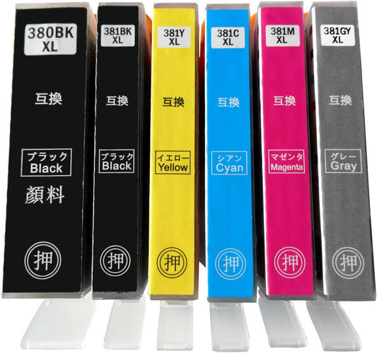 やまとインク キャノン Canon 互換インク BCI-381XL（BK/C/M/Y/GY）+BCI-380XL（顔料BK) 6色マルチパック BCI-381+380/6MPの大容量サイズ ICチップ付 残量表示 個別包装