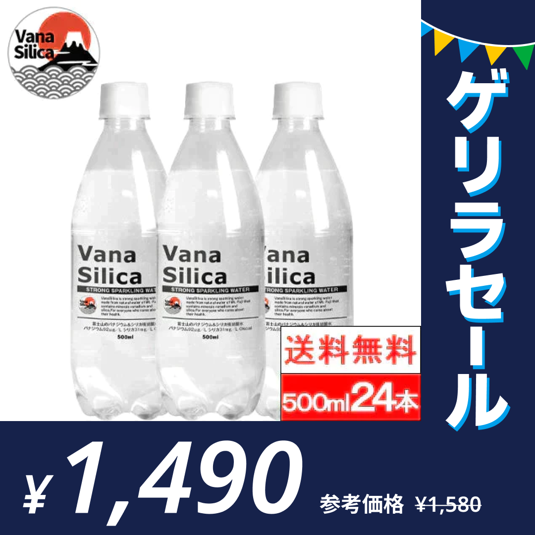 【1本63円】富士山のバナジウム＆シリカ 強炭酸水 VanaSilica（バナシリカ） 500ml 24本 プレーン【送料無料】【ゲリラセール】
