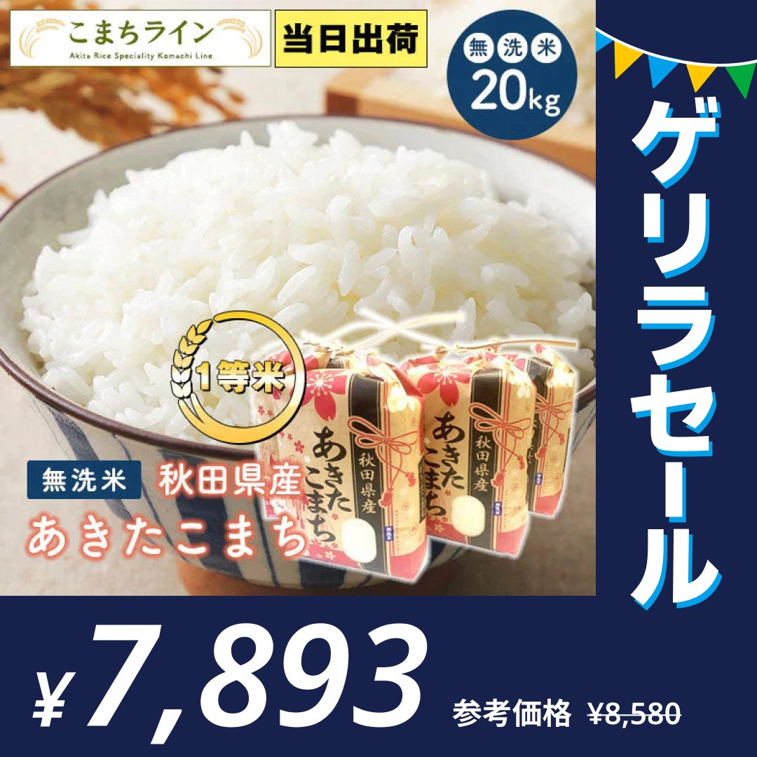 【無洗米20kg】秋田県産 あきたこまち20kg（５kg×4袋 ）令和4年産 一等米  米びつ当番【天鷹唐辛子】プレゼント付き【ゲリラセール】