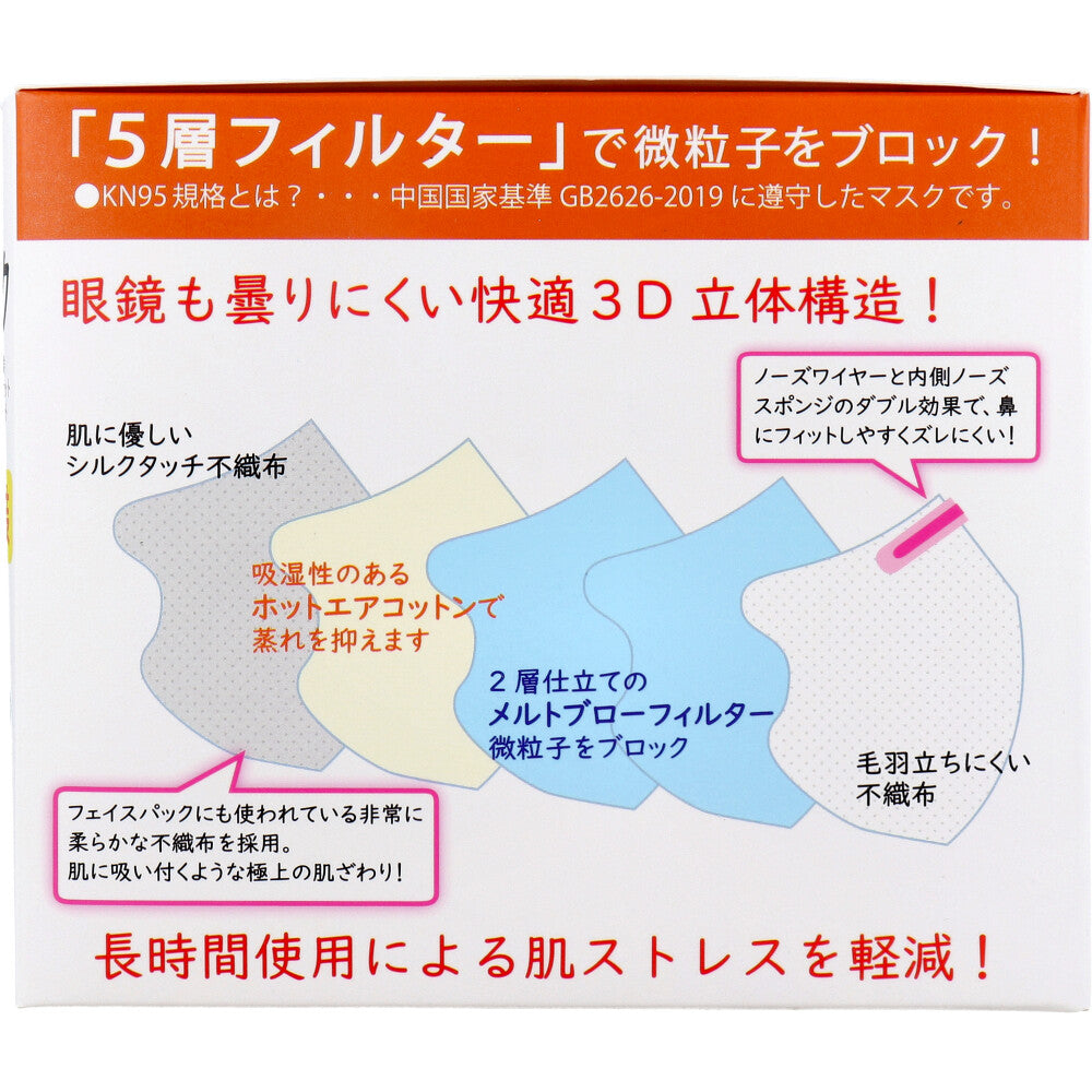 KN95 立体構造高機能マスク 5層不織布 ホワイト Lサイズ 個別包装 20枚入り X3箱