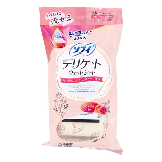 ユニ・チャーム ソフィ トイレに流せるデリケートウェットシート ノンアルコール フローラルの香り 10枚 2個入り X6パック