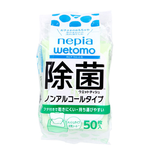 ネピア wetomo ウエットモ 除菌ウエットティシュ ノンアルコールタイプ メッシュタイプ 大判シート 50枚入り X6パック