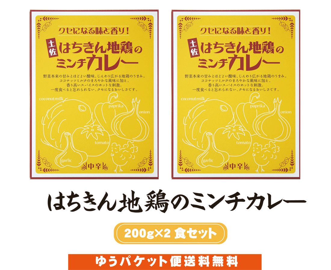 【10人シェア買いでお得】【送料無料】 土佐はちきん地鶏のミンチカレー　200g×2袋セット 【代引不可】 ご当地カレー レトルト 特産