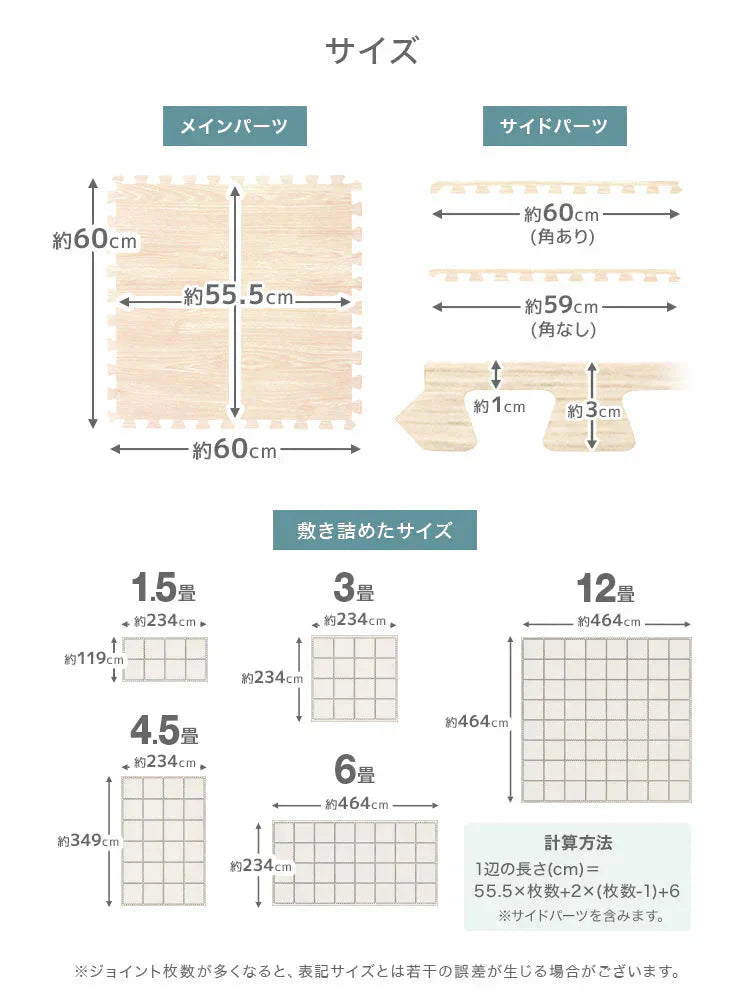 【ベージュ(木目)】【16枚セット】ジョイントマット 木目調 4枚 大判 60cm 床暖房対応 一級防音 洗える 防水 ノンホルム サイドパーツ付 カット可能 北欧 ジョイント マット PE 赤ちゃん ベビー カーペット プレイマット フロアマット ベビーマット 防音