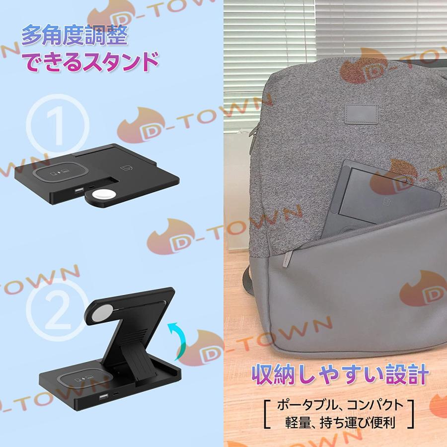 即納 3 in 1ワイヤレス充電器 apple watch充電器 置くだけ充電スタンド iphone 充電器 15W/10W/7.5W 最大15W出力 USB Type-Cポート 折り畳み式