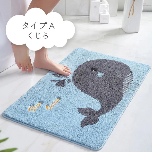 【くじら】バスマット 38×58cm 足ふきマット トイレ お風呂 マット 玄関マット 速乾 抗菌 防臭 かわいい 可愛い ギフト 送料無料