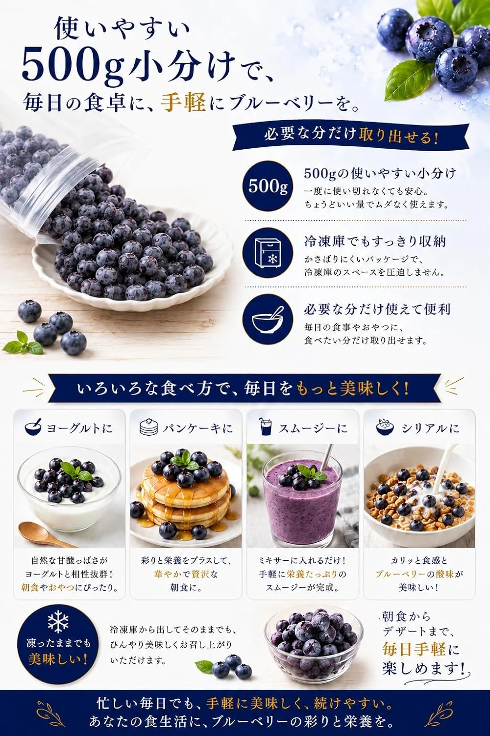 [みさわのやさい] ブルーベリー 冷凍 1kg (500g x 2パック) 大粒 カナダ産 砂糖不使用 そのまま食べられる