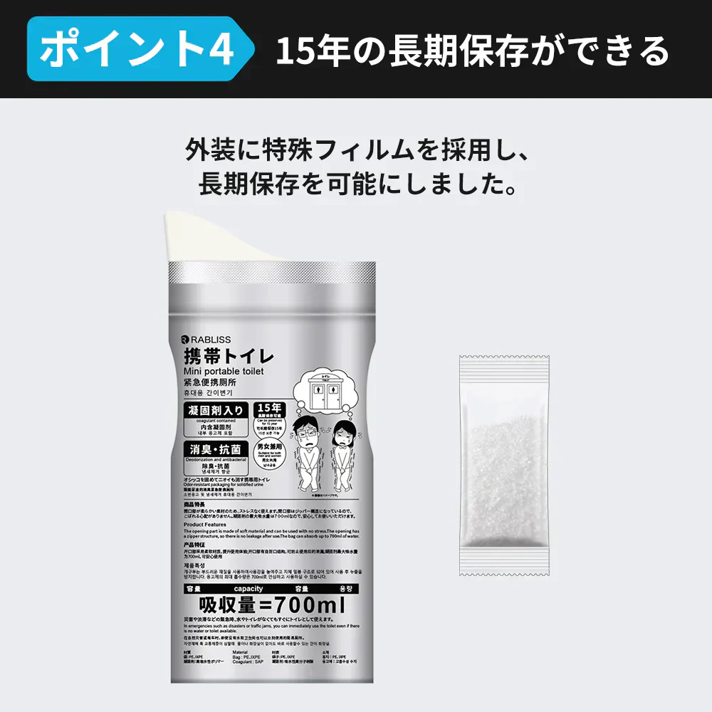 【防災常備！緊急トイレの使用袋】 ＼1袋４個入／緊急トイレ 携帯トイレ 簡易トイレ 防災トイレ 抗菌 車載トイ レ 防災用品 非常用トイレ 地震対策 防災セット 防臭袋 アウトドア 介護用 高強吸水力 登山 渋滞時 災害 緊急 停電 断水 男女兼用