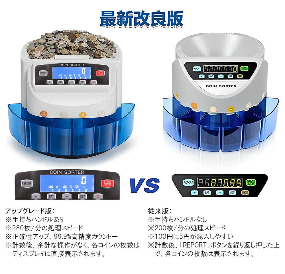 高速コインカウンター 青 コインソーター 硬貨カウンター 硬貨計数機 コイン計数機 マネーカウンター 日本硬貨選別計数機 日本語 異物検出 日本語説明書 PSE認証