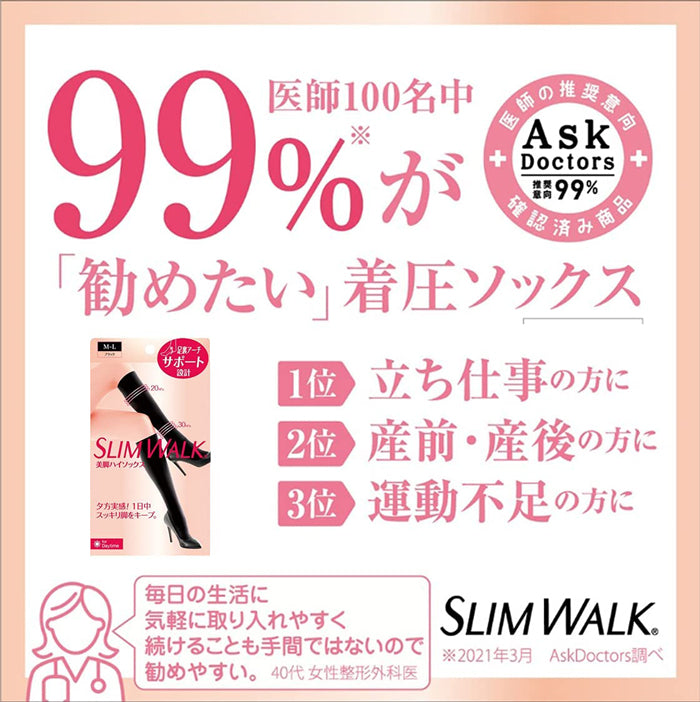スリムウォーク認定販売店【美脚ハイソックス（SMサイズ）】ふくらはぎ おそと用 靴下 着圧 美脚 ピップ