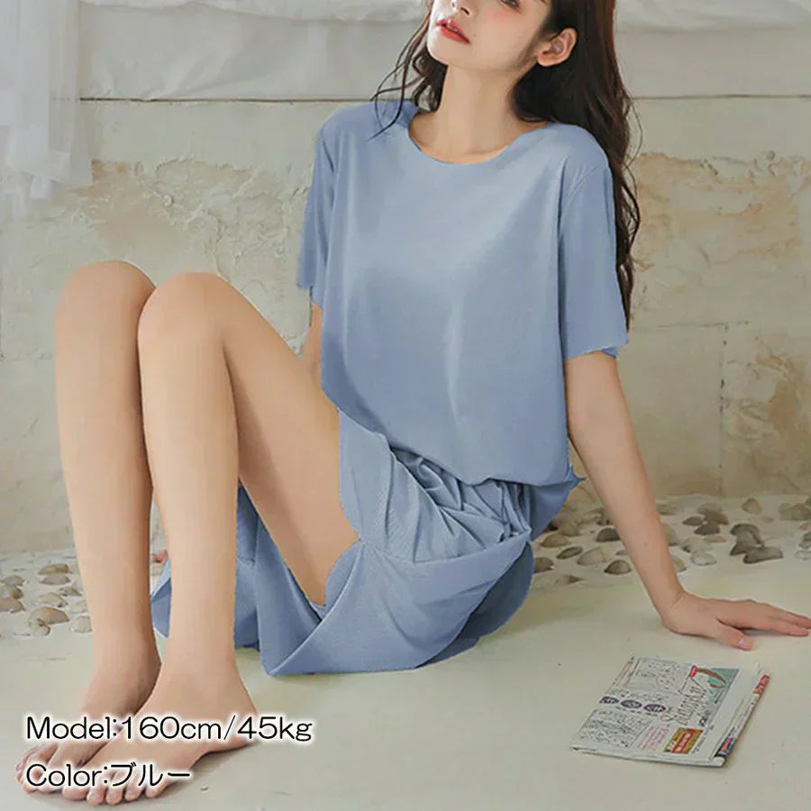 「送料無料 ミントグリーン 接触冷感 」ルームウェア 接触冷感 セットアップ リラックス インナー 半袖トップス インナーウェア ゆったり 送料無料