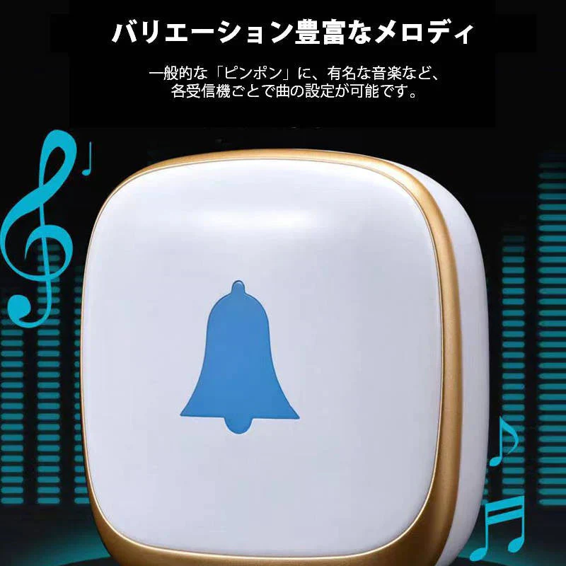 ワイヤレスチャイム ホワイト 発信機1個と受信機2個 お得セット 光と音で呼び出し 防水 工事 電池不要 ドアベル 玄関 ナースコール 介護施設 無線チャイム 高品質