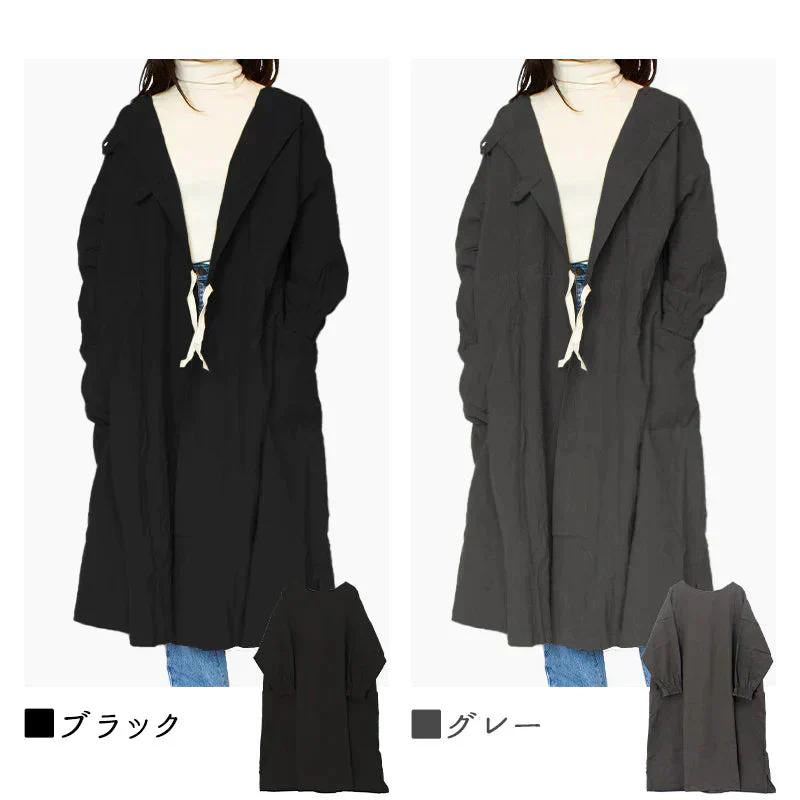 【ライトグレー】割烹着 2way エプロン あったか 暖かい 無地 可愛い おしゃれ ロング丈 前開き かっぽう着 ガウン 大きいサイズ 羽織り 長袖 大人 保育士 コットン 綿100%