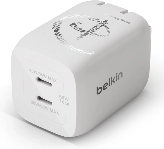 【ディズニー 限定モデル 創立100周年 】 Belkin 充電器 USB-C 2ポート PD PPS規格対応 GaN採用 小型 AC 急速充電 65W(45W+20W) WCH013dqWH-DY