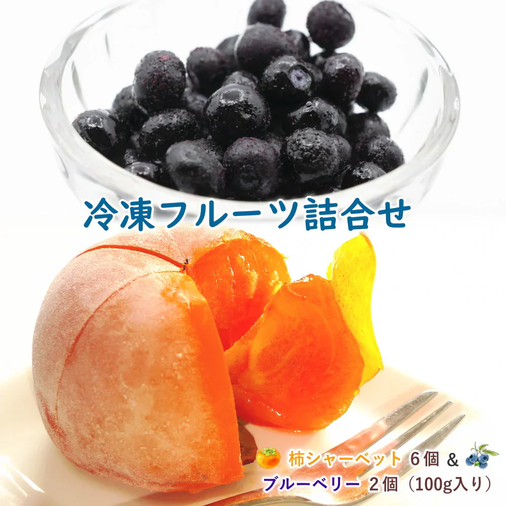 冷凍ブルーベリー（100g×2個）＆まるごと柿シャーベット6個詰合せ　冷凍フルーツのギフトセット