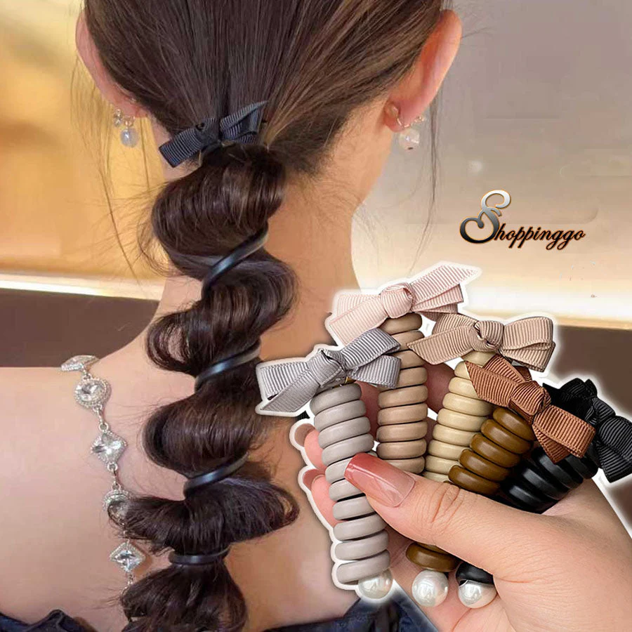 (ブラック)プリングヘアゴム くるくる ヘアアクセサリー ハート オシャレ 髪飾り ヘアゴム コイルポニー ワイヤーポニー まとめ髪