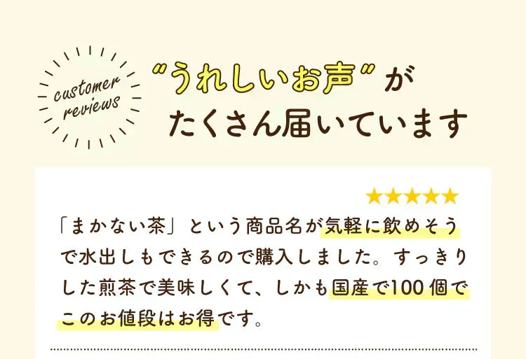 【最短当日出荷】静岡県産緑茶 ティーライフのまかない茶 100個入