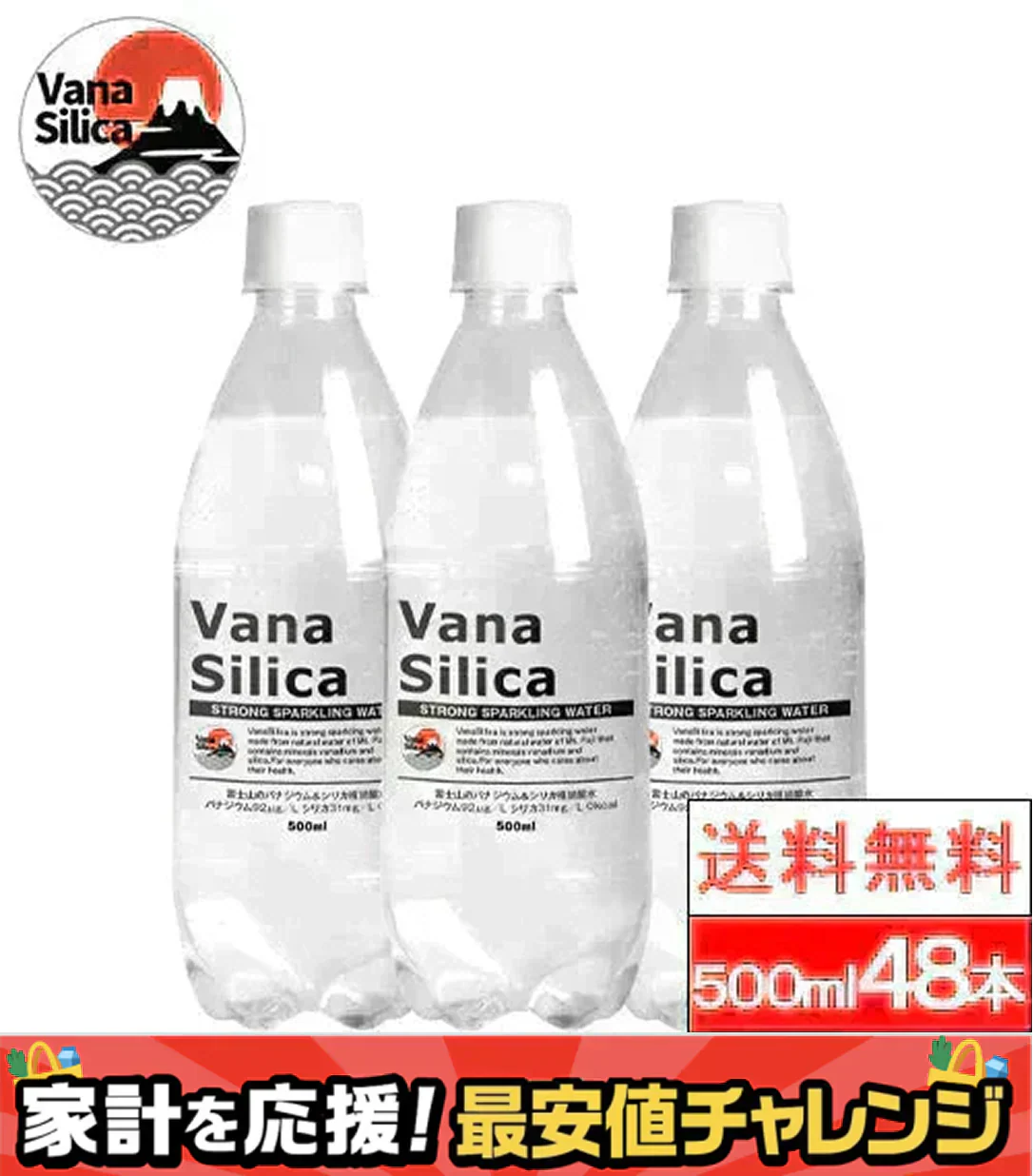 【送料無料】 富士山のバナジウム＆シリカ 強炭酸水 VanaSilica（バナシリカ） 500ml 24本×2箱（計48本）プレーン