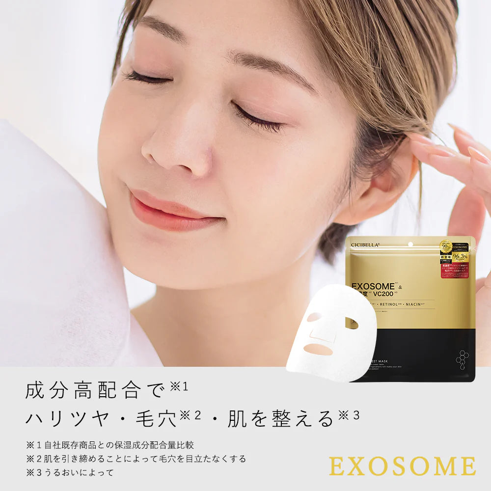 【徹夜向け専用シートマスク】30枚入り VC200 RETINOL シートマスク パック 顔パック 女性用 人気 オールインワン フェイスマスク フェイスパック 日本製 マスクパック スキンケア 美容マスク プラセンタエキス ビタミンC 超濃厚保湿 CICIBELLA 顔パック 化粧水 美容液 夜の集中スキンケア