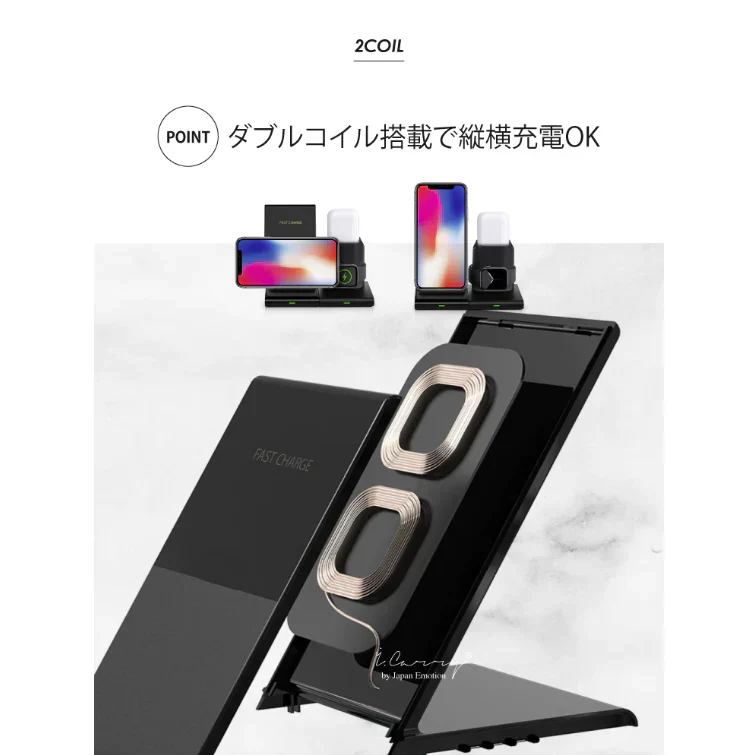 (ブラック)3in1 マルチ ワイヤレス充電器 iPhone12Pro max 12 mini iPhoneSE3 11 AirPods Pro Apple Watch 充電器 ワイヤレス充電 iPhoneXR X Galaxy XPERIA 急速充電 USB 送料無料　BAT122