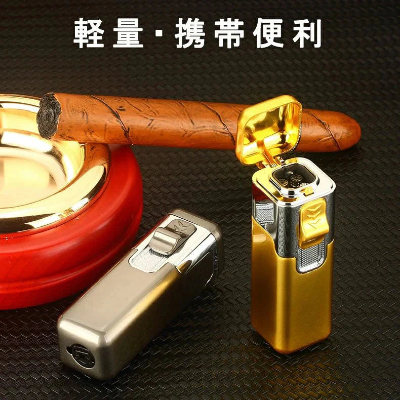 super ライター　携帯便利　スタイリッシュ　ガスライター メタルライター 充填式ライター 注入式ライター トリプル ターボ ジェット ライター　 小型 防風 軽量 薄型 おしゃれ 誕生日 記念日 プレゼント　 登山、キャンプ、防災に最適(ガスを含んでいません) w258B(ゴールド)