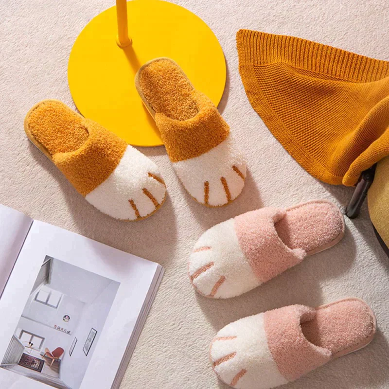 【イエロー　Lsaiz】【ネコスリッパ】 ルームシューズ 40～41：25cm～25.5cm 冬 スリッパ ねこ 猫 グッズ おしゃれ 室内 レディース メンズ 暖かい あたたかい かわいい 可愛い 母 贈り物 クリスマス 誕生日 プレゼント ギフト 洗える滑り止め 柔らか 新生活
