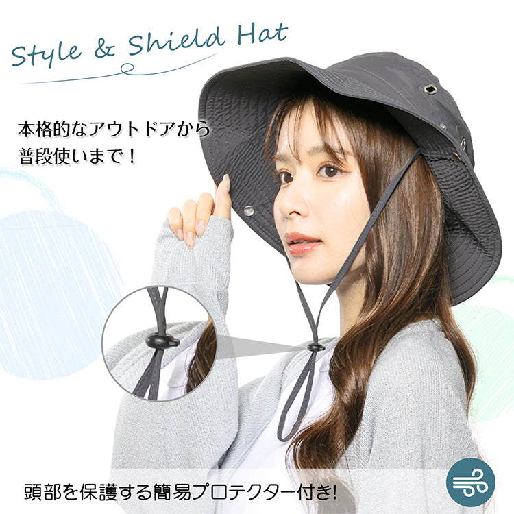 【ネイビー】ハット 帽子 プロテクター付き サファリハット 折り畳み UVカット つば広 あご紐付き 簡易保護 頭部保護 軽量 作業用 速乾 吸汗 メンズ レディース 男女兼用 アウトドア 夏 登山 ゴルフ ガーデニング フェス お洒落 おしゃれ