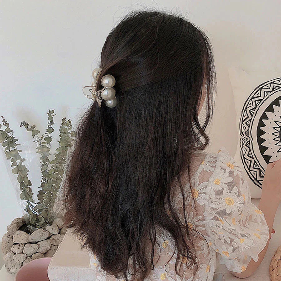 (A)パール バンスクリップ ヘアクリップ アクセント バレッタ まとめ髪 髪飾り ヘアアクセサリー 髪留め ヘアアレンジ