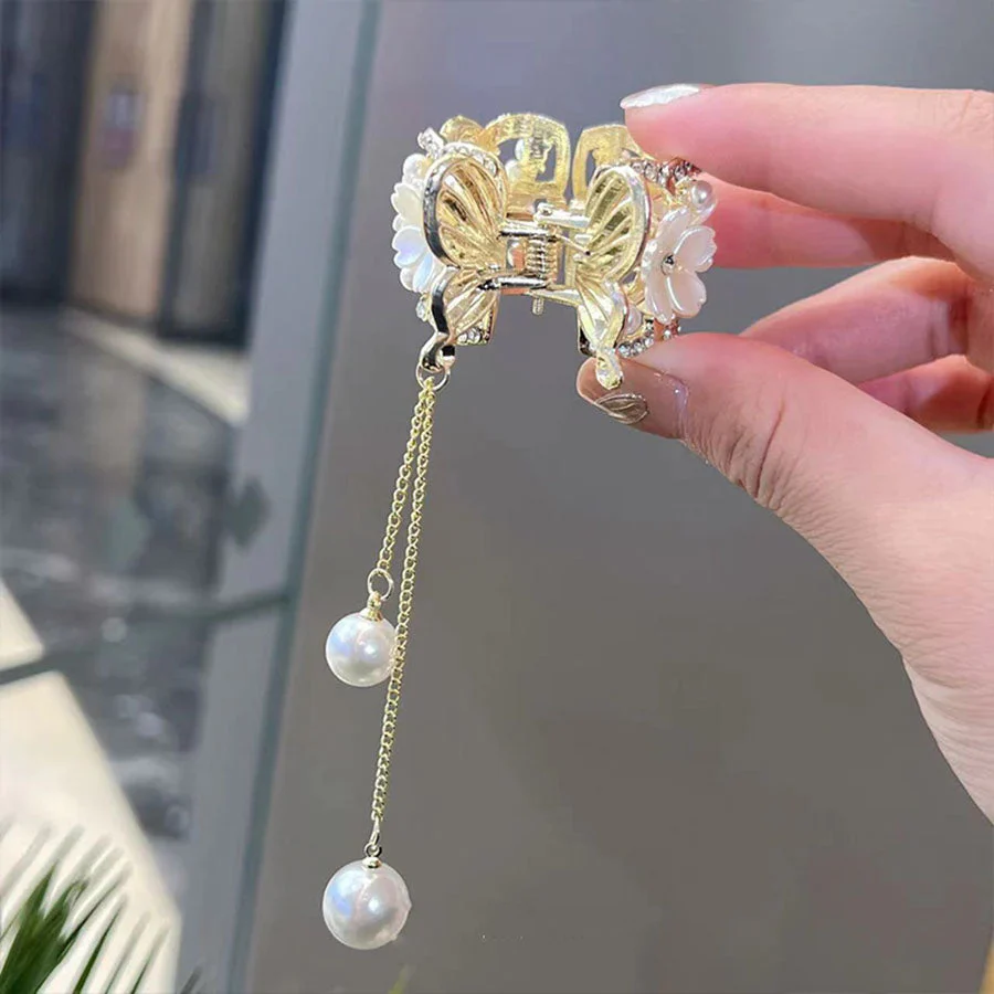 (ホワイト)キラキラヘアクリップ フラワー ヘアアクセサリー 髪飾り  花ヘアリング