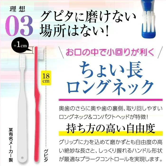 歯科専用歯ブラシ Gupita グピタ (毛のかたさ：Mふつう) 10本セット ／ 理想の歯ブラシ 全5色 個包装 ／ 復興支援商品【メール便送料無料】