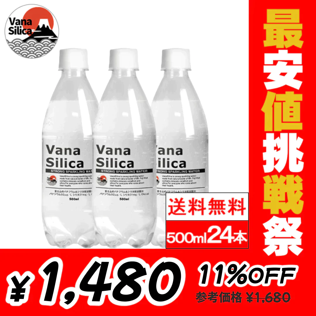 【全国配送対応】【1ケース】【送料無料】 富士山のバナジウム＆シリカ 強炭酸水 VanaSilica（バナシリカ） 500ml 24本 プレーン【最安値挑戦祭】